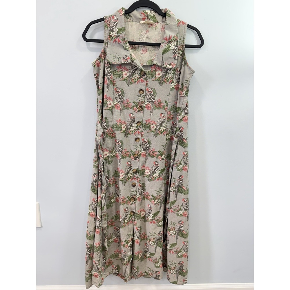 Bombay Paisley Tropical Parrot Print Button Front Midi Dress Small Cottagecore - Picture 2 of 9